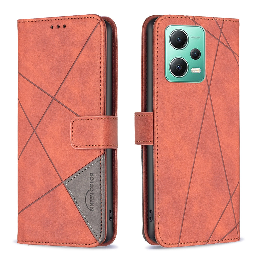 Xiaomi Redmi Note 12 Global Wallet Case – Rhombus Texture PU Leather, Magnetic Buckle, Card Slots, Stand Function, Shockproof Protective Cover