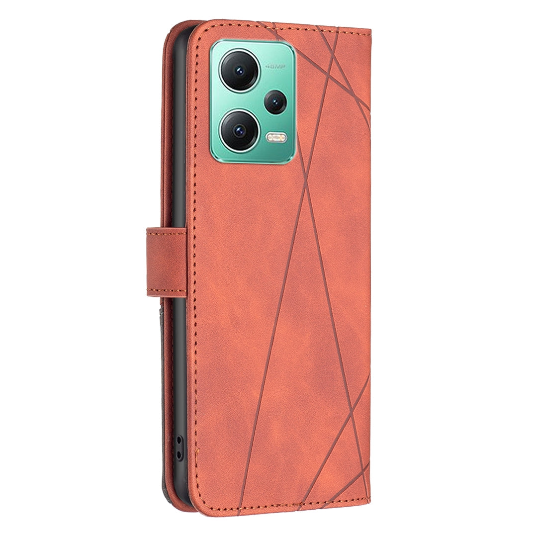 Xiaomi Redmi Note 12 Global Wallet Case – Rhombus Texture PU Leather, Magnetic Buckle, Card Slots, Stand Function, Shockproof Protective Cover