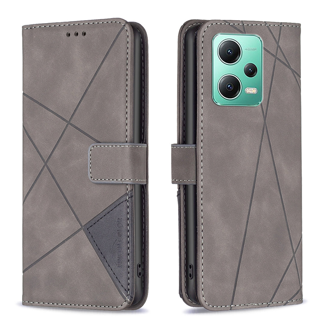Xiaomi Redmi Note 12 Global Wallet Case – Rhombus Texture PU Leather, Magnetic Buckle, Card Slots, Stand Function, Shockproof Protective Cover