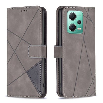 Xiaomi Redmi Note 12 Global Wallet Case – Rhombus Texture PU Leather, Magnetic Buckle, Card Slots, Stand Function, Shockproof Protective Cover
