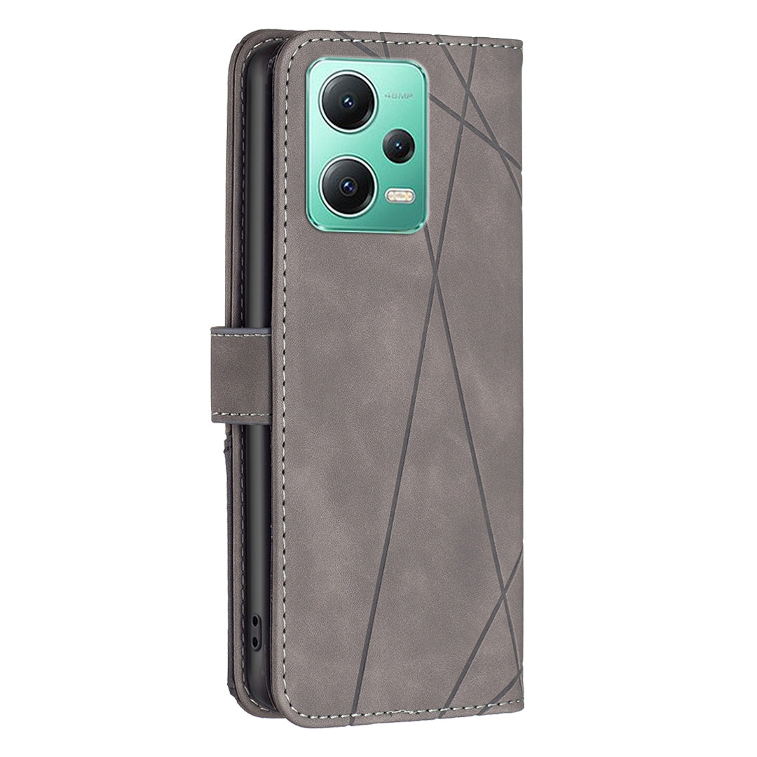 Xiaomi Redmi Note 12 Global Wallet Case – Rhombus Texture PU Leather, Magnetic Buckle, Card Slots, Stand Function, Shockproof Protective Cover
