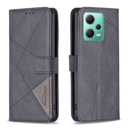 Xiaomi Redmi Note 12 Global Wallet Case – Rhombus Texture PU Leather, Magnetic Buckle, Card Slots, Stand Function, Shockproof Protective Cover