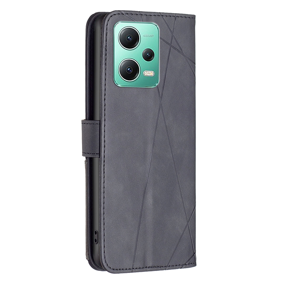Xiaomi Redmi Note 12 Global Wallet Case – Rhombus Texture PU Leather, Magnetic Buckle, Card Slots, Stand Function, Shockproof Protective Cover