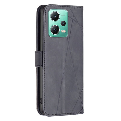 Xiaomi Redmi Note 12 Global Wallet Case – Rhombus Texture PU Leather, Magnetic Buckle, Card Slots, Stand Function, Shockproof Protective Cover