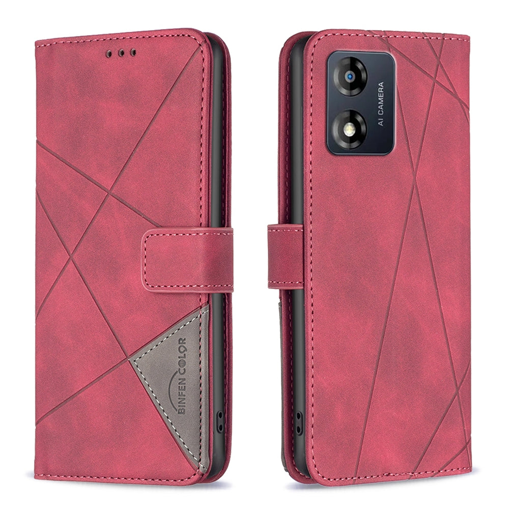 Motorola Moto E13 4G Wallet Case – Rhombus Texture PU Leather, Magnetic Buckle, Card Slots, Stand Function, Shockproof Protective Cover