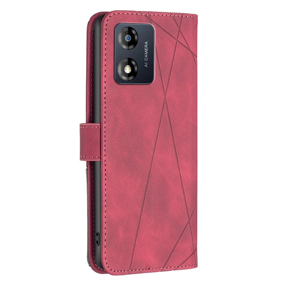 Motorola Moto E13 4G Wallet Case – Rhombus Texture PU Leather, Magnetic Buckle, Card Slots, Stand Function, Shockproof Protective Cover