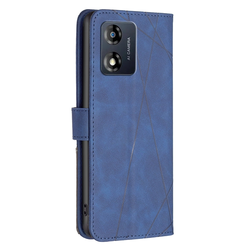 Motorola Moto E13 4G Wallet Case – Rhombus Texture PU Leather, Magnetic Buckle, Card Slots, Stand Function, Shockproof Protective Cover