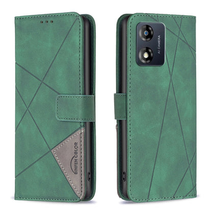 Motorola Moto E13 4G Wallet Case – Rhombus Texture PU Leather, Magnetic Buckle, Card Slots, Stand Function, Shockproof Protective Cover