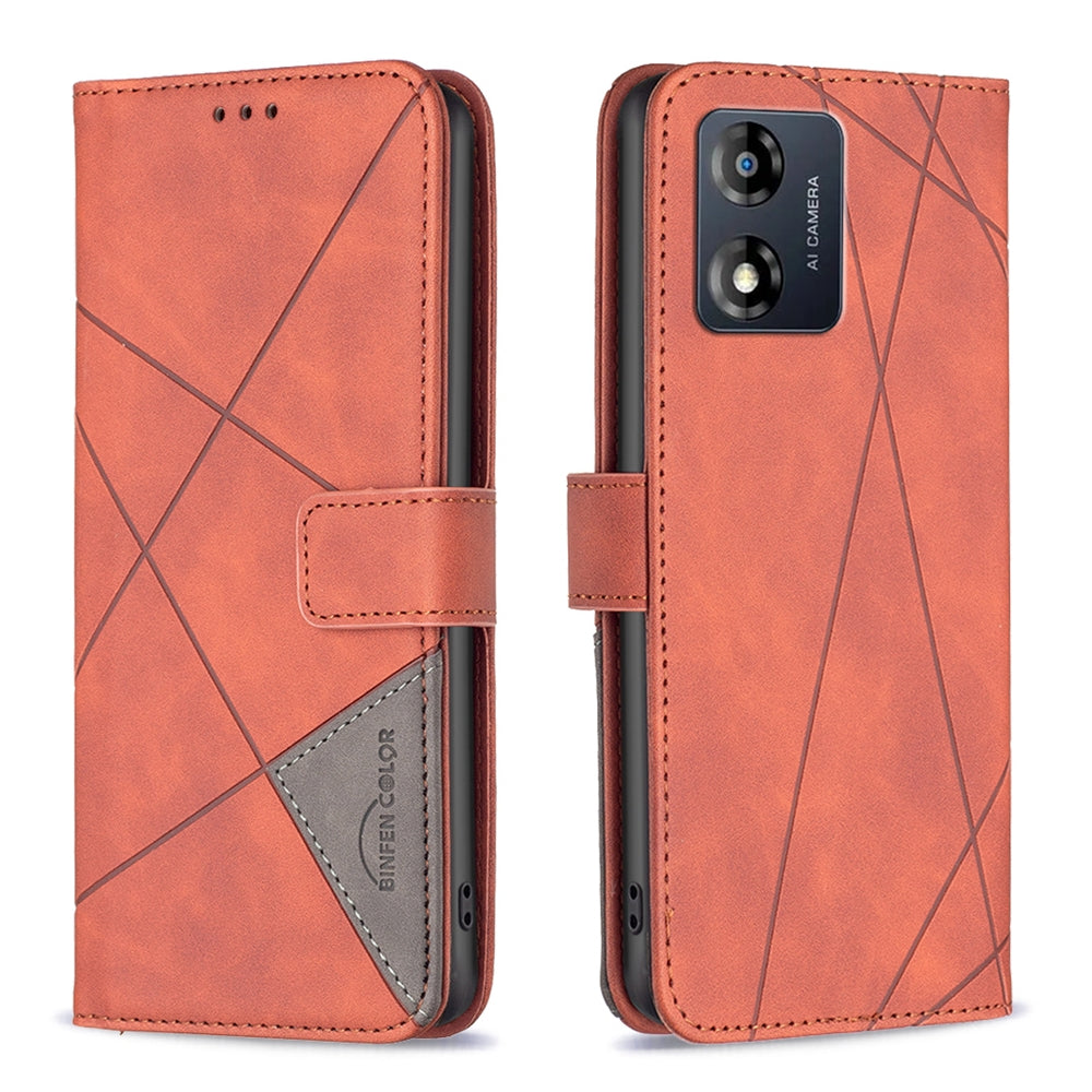 Motorola Moto E13 4G Wallet Case – Rhombus Texture PU Leather, Magnetic Buckle, Card Slots, Stand Function, Shockproof Protective Cover