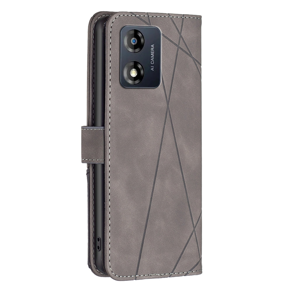 Motorola Moto E13 4G Wallet Case – Rhombus Texture PU Leather, Magnetic Buckle, Card Slots, Stand Function, Shockproof Protective Cover