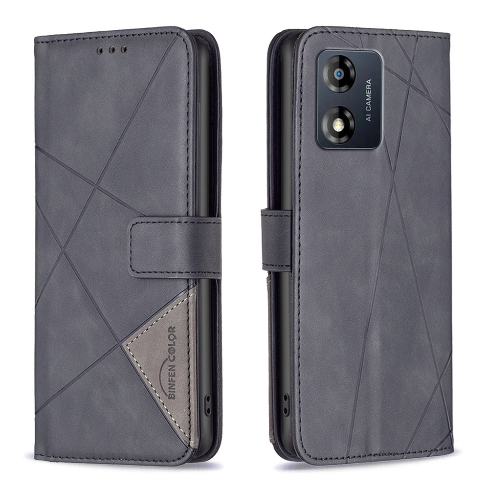 Motorola Moto E13 4G Wallet Case – Rhombus Texture PU Leather, Magnetic Buckle, Card Slots, Stand Function, Shockproof Protective Cover