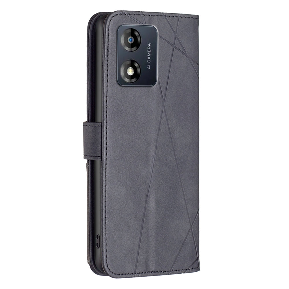 Motorola Moto E13 4G Wallet Case – Rhombus Texture PU Leather, Magnetic Buckle, Card Slots, Stand Function, Shockproof Protective Cover