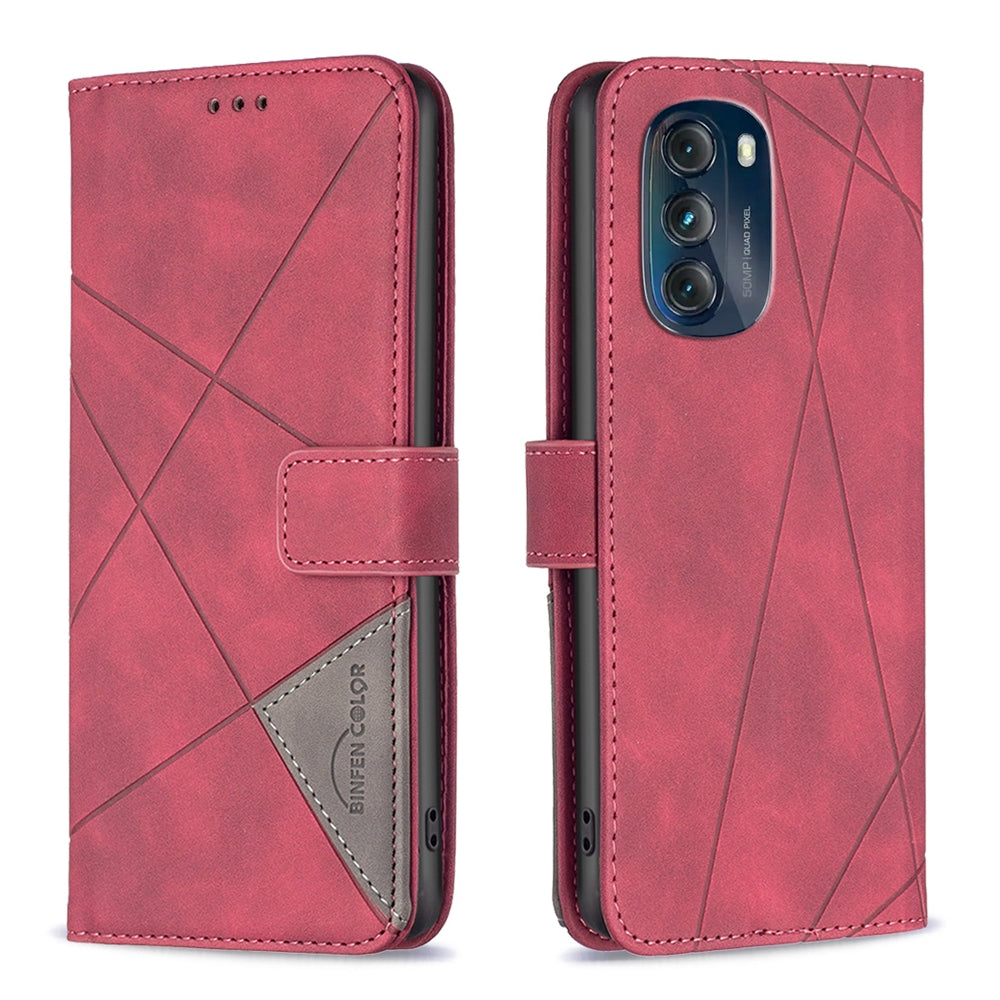 Motorola Moto G 5G 2023 Wallet Case – Rhombus Texture PU Leather, Magnetic Buckle, Card Slots, Stand Function, Shockproof Protective Cover