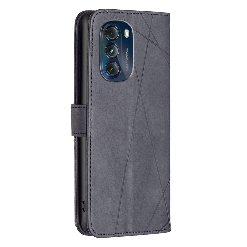 Motorola Moto G 5G 2023 Wallet Case – Rhombus Texture PU Leather, Magnetic Buckle, Card Slots, Stand Function, Shockproof Protective Cover