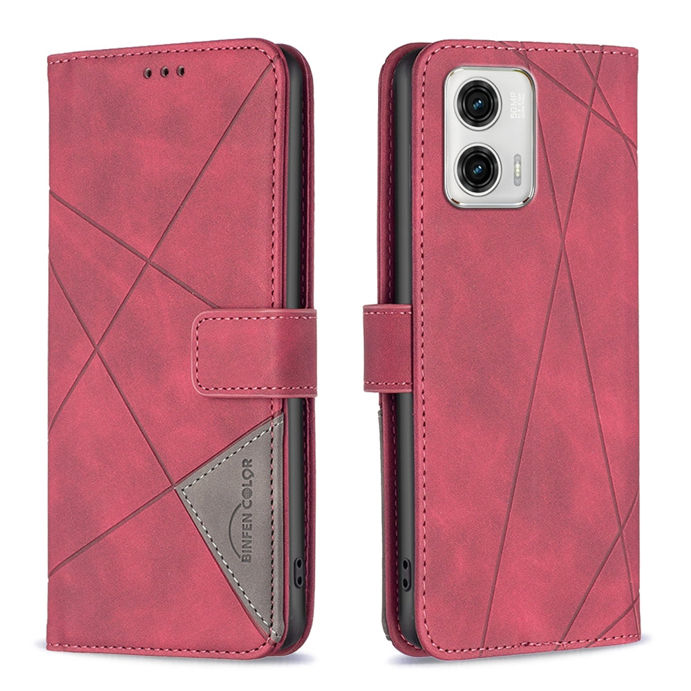 Motorola Moto G73 5G Wallet Case – Rhombus Texture PU Leather, Magnetic Buckle, Card Slots, Stand Function, Shockproof Protective Cover