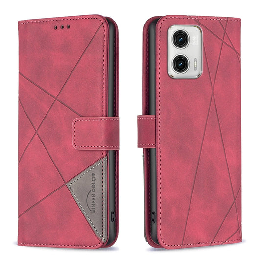 Motorola Moto G73 5G Wallet Case – Rhombus Texture PU Leather, Magnetic Buckle, Card Slots, Stand Function, Shockproof Protective Cover
