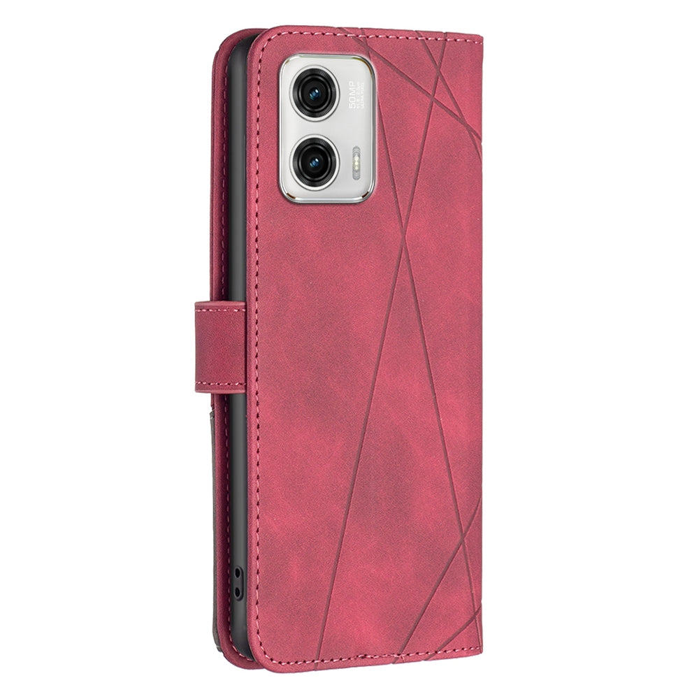 Motorola Moto G73 5G Wallet Case – Rhombus Texture PU Leather, Magnetic Buckle, Card Slots, Stand Function, Shockproof Protective Cover
