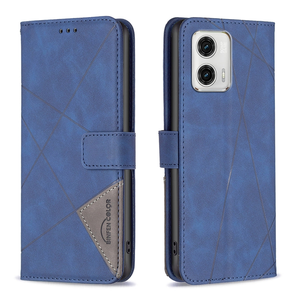 Motorola Moto G73 5G Wallet Case – Rhombus Texture PU Leather, Magnetic Buckle, Card Slots, Stand Function, Shockproof Protective Cover