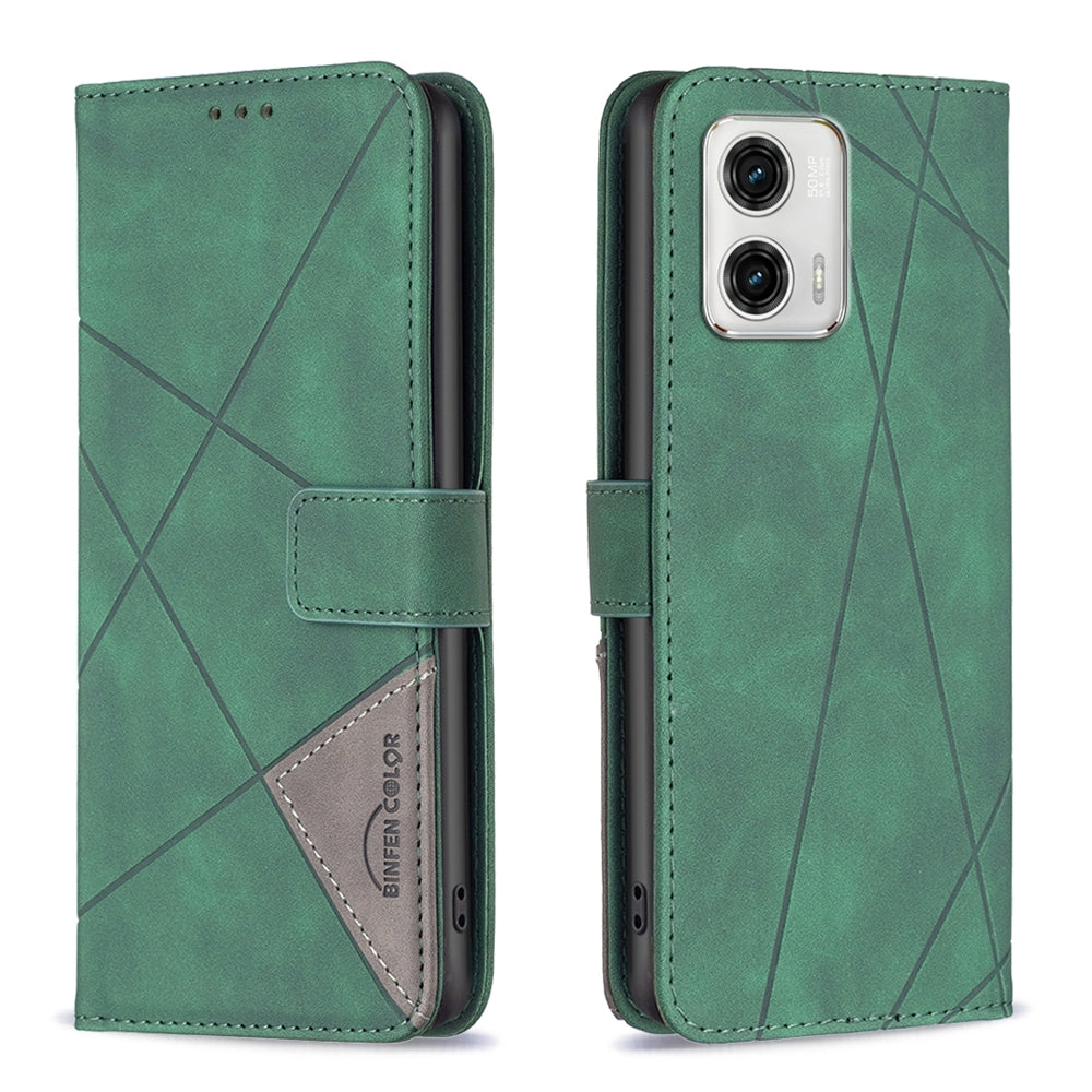 Motorola Moto G73 5G Wallet Case – Rhombus Texture PU Leather, Magnetic Buckle, Card Slots, Stand Function, Shockproof Protective Cover