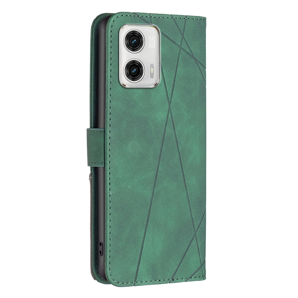 Motorola Moto G73 5G Wallet Case – Rhombus Texture PU Leather, Magnetic Buckle, Card Slots, Stand Function, Shockproof Protective Cover