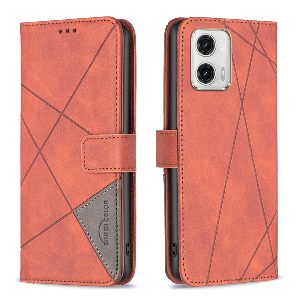 Motorola Moto G73 5G Wallet Case – Rhombus Texture PU Leather, Magnetic Buckle, Card Slots, Stand Function, Shockproof Protective Cover