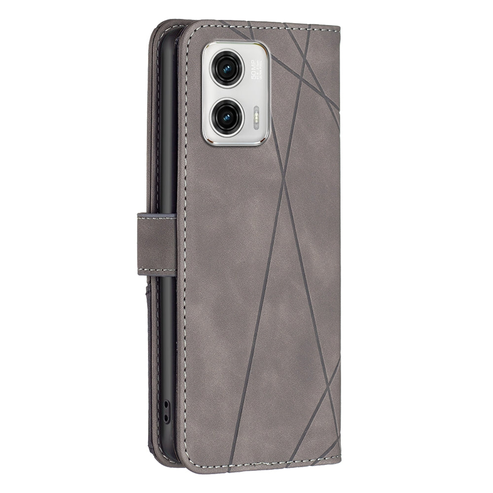 Motorola Moto G73 5G Wallet Case – Rhombus Texture PU Leather, Magnetic Buckle, Card Slots, Stand Function, Shockproof Protective Cover