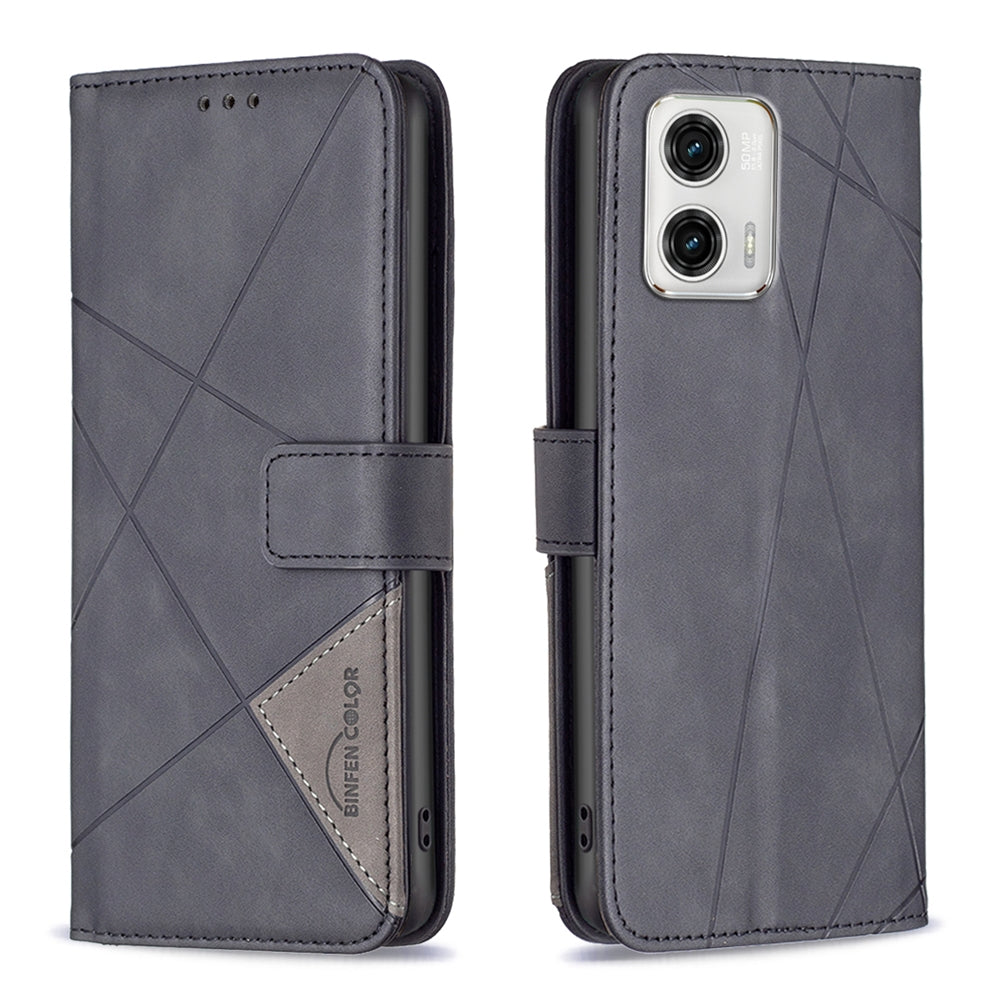 Motorola Moto G73 5G Wallet Case – Rhombus Texture PU Leather, Magnetic Buckle, Card Slots, Stand Function, Shockproof Protective Cover