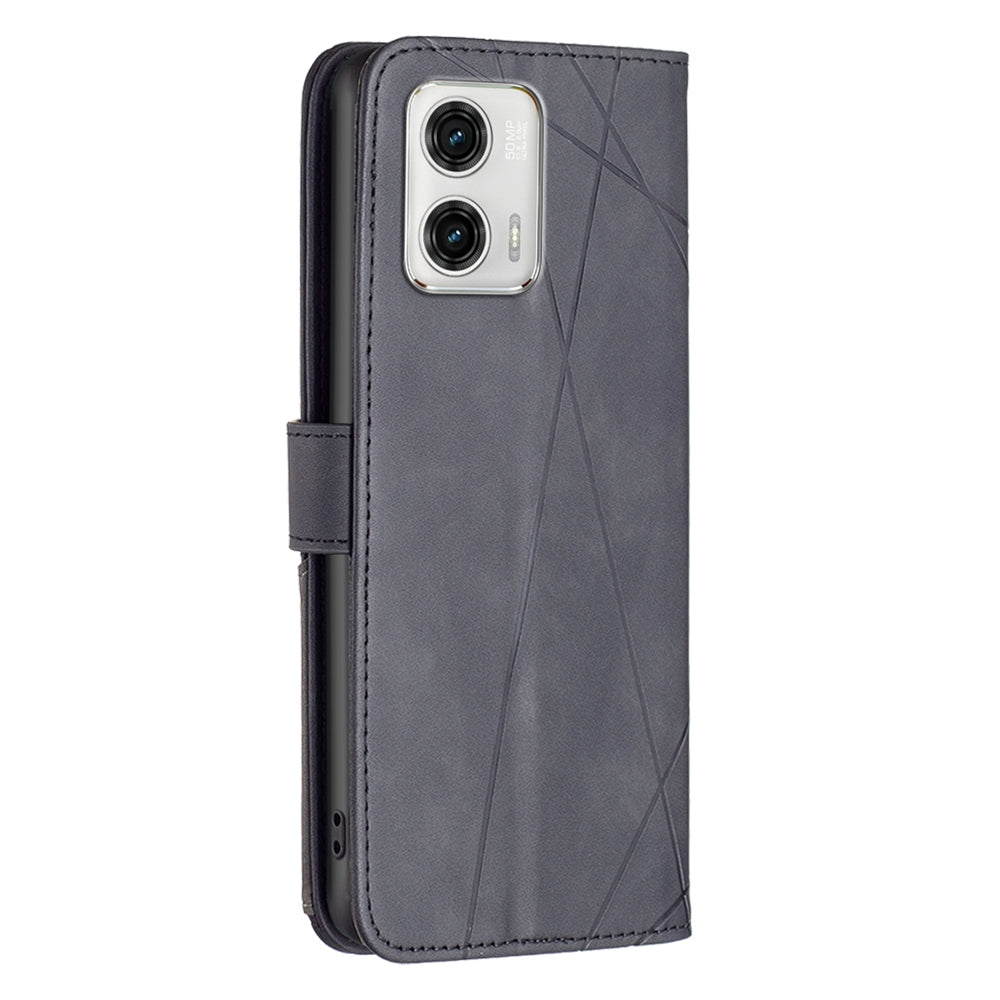 Motorola Moto G73 5G Wallet Case – Rhombus Texture PU Leather, Magnetic Buckle, Card Slots, Stand Function, Shockproof Protective Cover