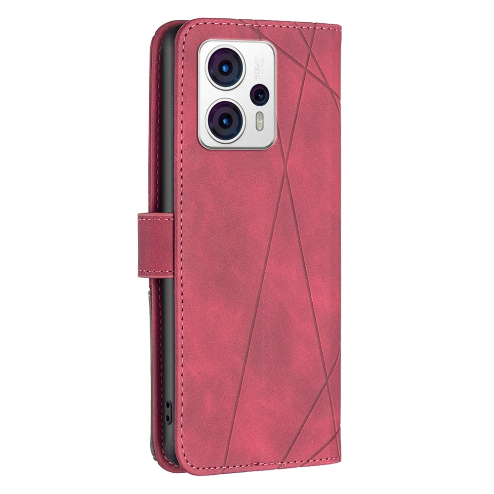 Motorola Moto G23 4G Wallet Case – Rhombus Texture PU Leather, Magnetic Buckle, Card Slots, Stand Function, Shockproof Protective Cover