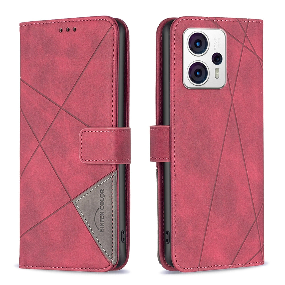 Motorola Moto G53 5G Wallet Case – Rhombus Texture PU Leather, Magnetic Buckle, Card Slots, Stand Function, Shockproof Protective Cover
