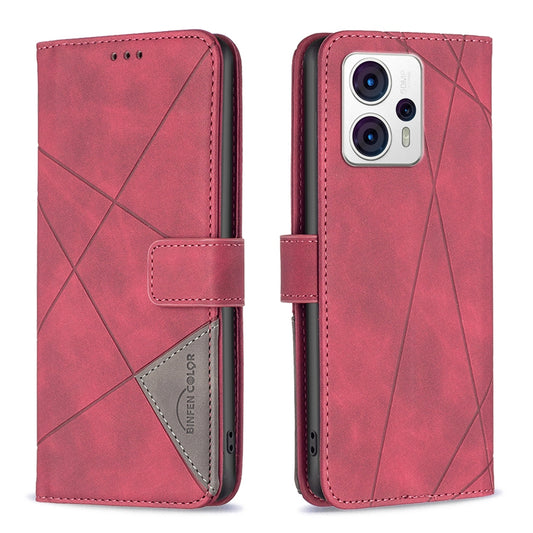 Motorola Moto G53 5G Wallet Case – Rhombus Texture PU Leather, Magnetic Buckle, Card Slots, Stand Function, Shockproof Protective Cover