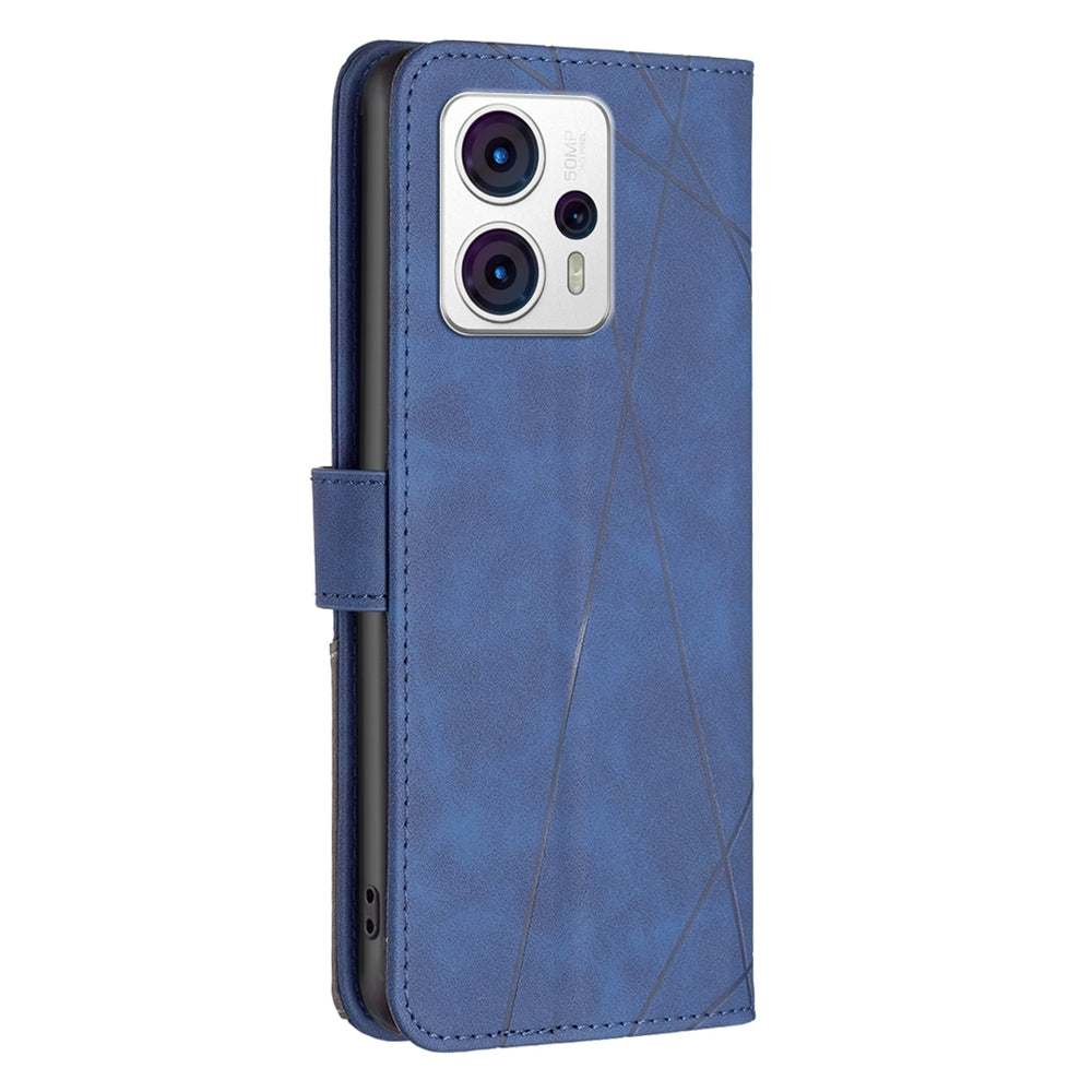 Motorola Moto G53 5G Wallet Case – Rhombus Texture PU Leather, Magnetic Buckle, Card Slots, Stand Function, Shockproof Protective Cover