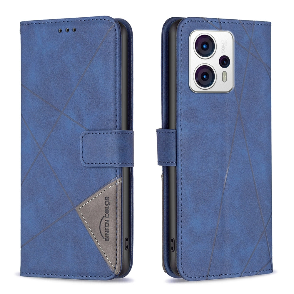 Motorola Moto G23 4G Wallet Case – Rhombus Texture PU Leather, Magnetic Buckle, Card Slots, Stand Function, Shockproof Protective Cover