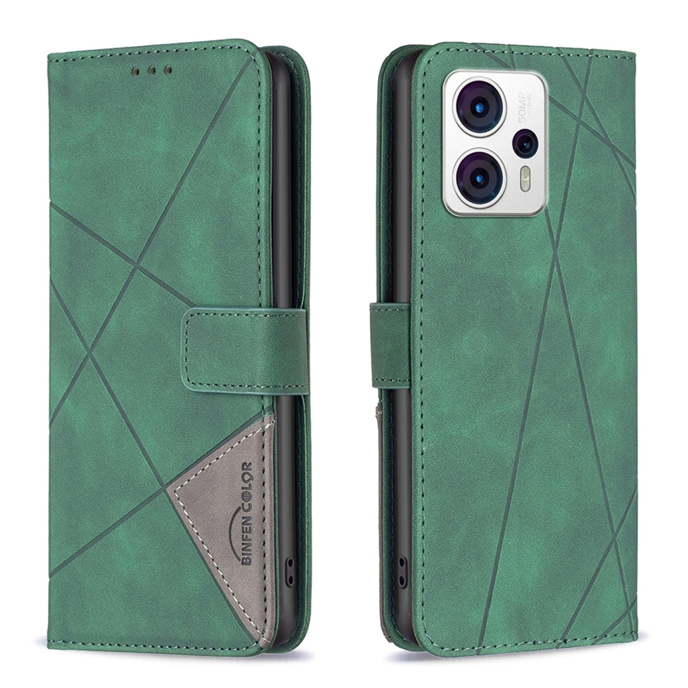 Motorola Moto G13 4G Wallet Case – Rhombus Texture PU Leather, Magnetic Buckle, Card Slots, Stand Function, Shockproof Protective Cover