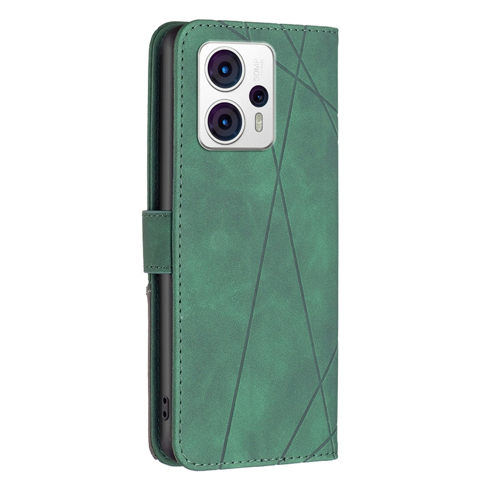 Motorola Moto G23 4G Wallet Case – Rhombus Texture PU Leather, Magnetic Buckle, Card Slots, Stand Function, Shockproof Protective Cover