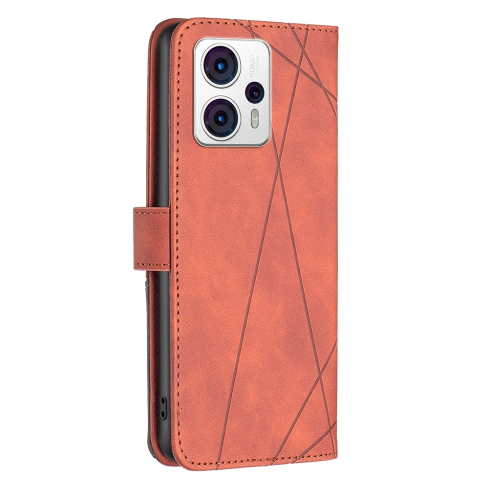 Motorola Moto G53 5G Wallet Case – Rhombus Texture PU Leather, Magnetic Buckle, Card Slots, Stand Function, Shockproof Protective Cover