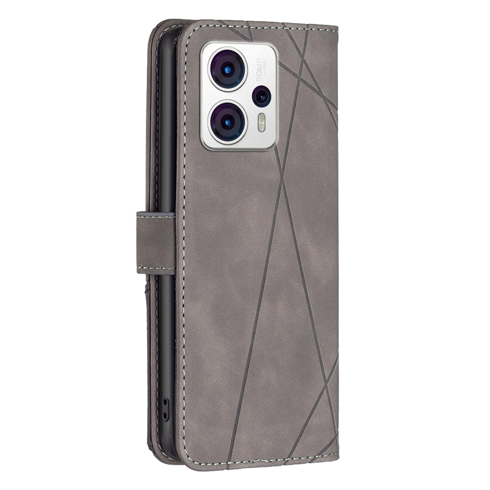 Motorola Moto G23 4G Wallet Case – Rhombus Texture PU Leather, Magnetic Buckle, Card Slots, Stand Function, Shockproof Protective Cover