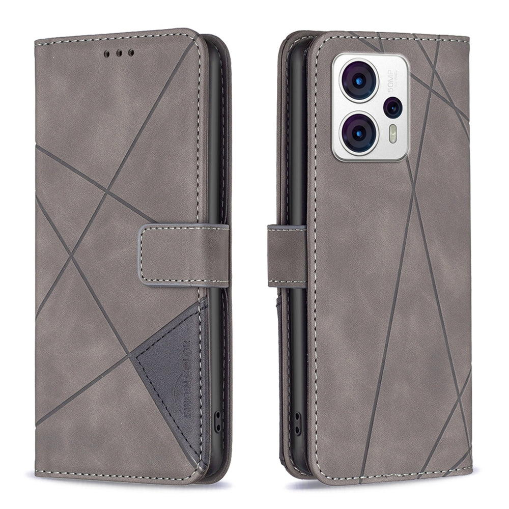 Motorola Moto G23 4G Wallet Case – Rhombus Texture PU Leather, Magnetic Buckle, Card Slots, Stand Function, Shockproof Protective Cover