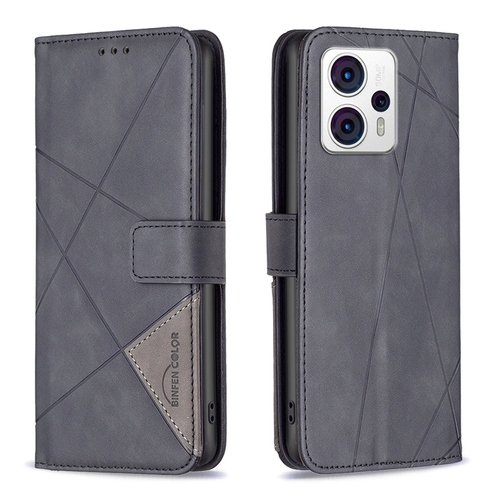 Motorola Moto G23 4G Wallet Case – Rhombus Texture PU Leather, Magnetic Buckle, Card Slots, Stand Function, Shockproof Protective Cover