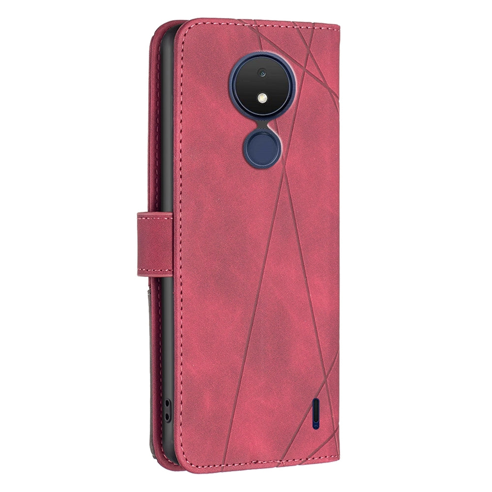Nokia C21 Wallet Case – Rhombus Texture PU Leather, Magnetic Buckle, Card Slots, Stand Function, Shockproof Protective Cover