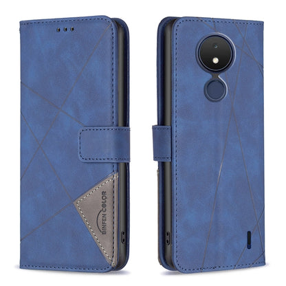 Nokia C21 Wallet Case – Rhombus Texture PU Leather, Magnetic Buckle, Card Slots, Stand Function, Shockproof Protective Cover