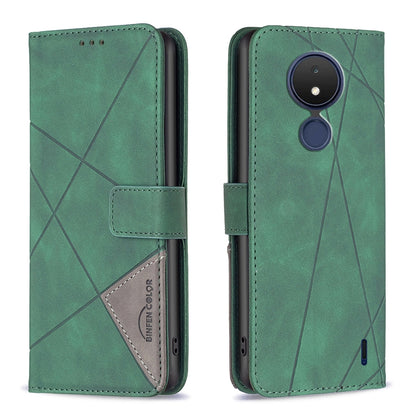 Nokia C21 Wallet Case – Rhombus Texture PU Leather, Magnetic Buckle, Card Slots, Stand Function, Shockproof Protective Cover