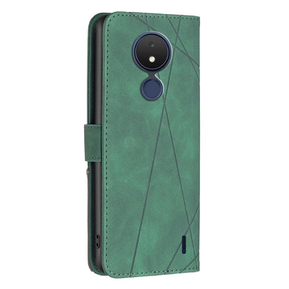 Nokia C21 Wallet Case – Rhombus Texture PU Leather, Magnetic Buckle, Card Slots, Stand Function, Shockproof Protective Cover