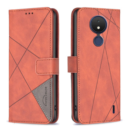 Nokia C21 Wallet Case – Rhombus Texture PU Leather, Magnetic Buckle, Card Slots, Stand Function, Shockproof Protective Cover