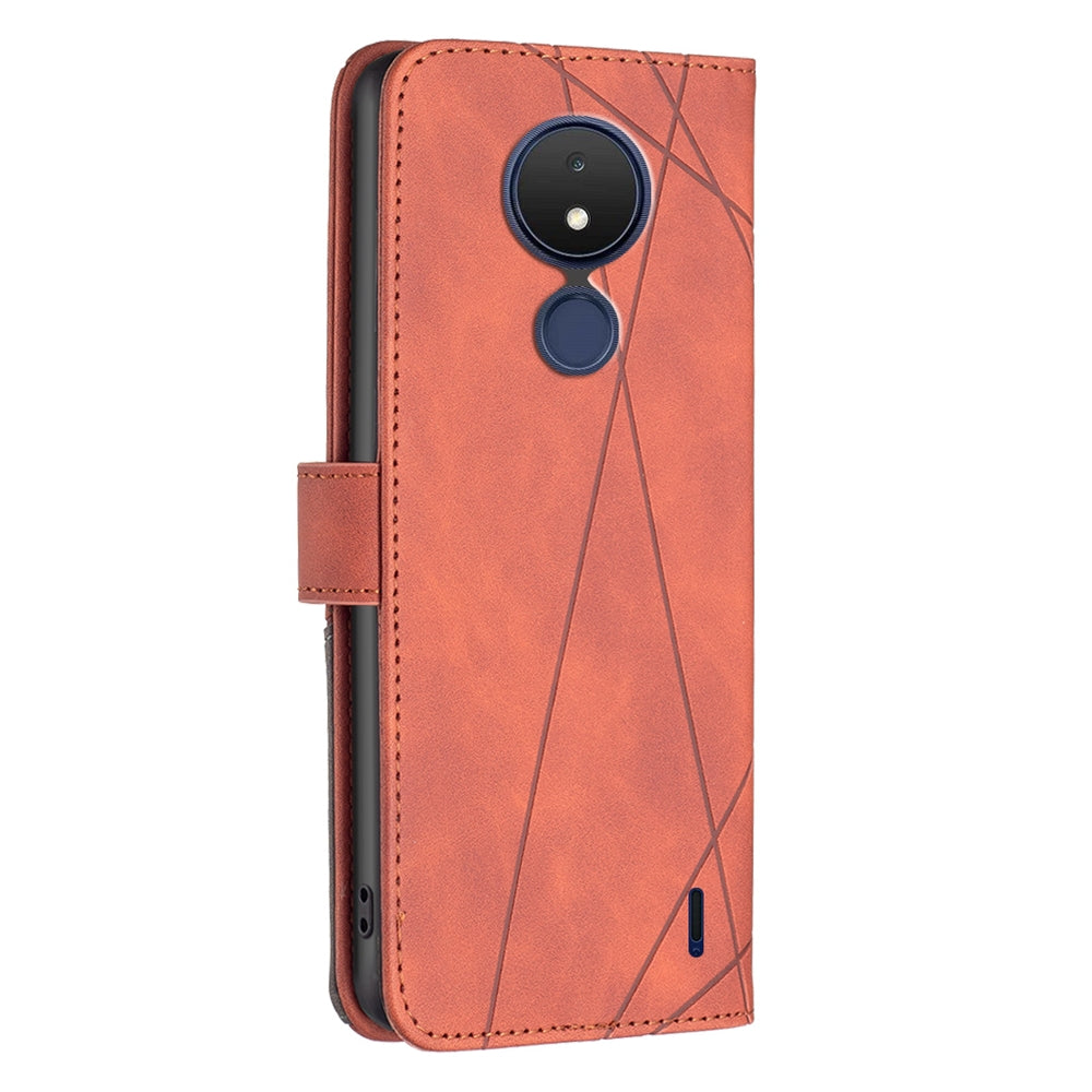 Nokia C21 Wallet Case – Rhombus Texture PU Leather, Magnetic Buckle, Card Slots, Stand Function, Shockproof Protective Cover