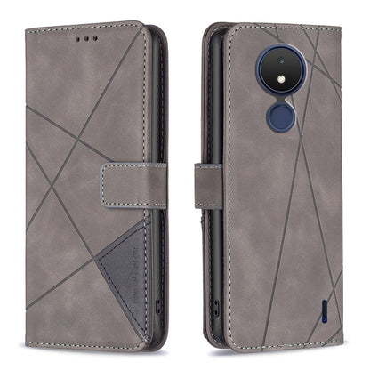 Nokia C21 Wallet Case – Rhombus Texture PU Leather, Magnetic Buckle, Card Slots, Stand Function, Shockproof Protective Cover