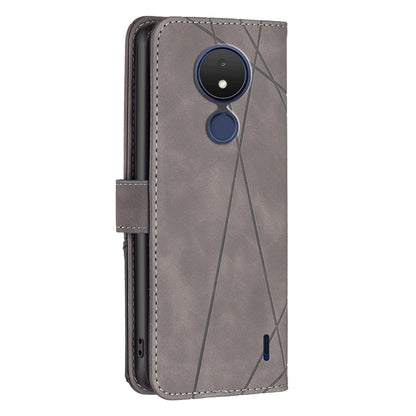 Nokia C21 Wallet Case – Rhombus Texture PU Leather, Magnetic Buckle, Card Slots, Stand Function, Shockproof Protective Cover