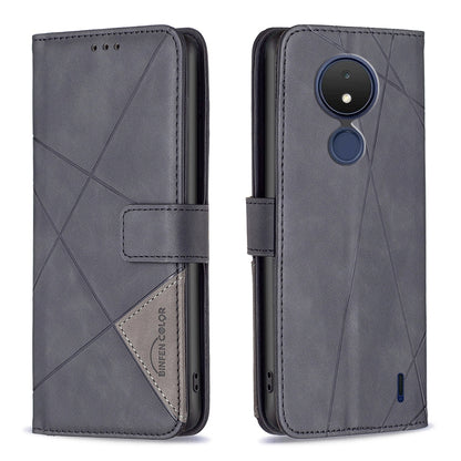 Nokia C21 Wallet Case – Rhombus Texture PU Leather, Magnetic Buckle, Card Slots, Stand Function, Shockproof Protective Cover