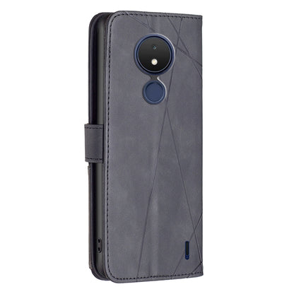 Nokia C21 Wallet Case – Rhombus Texture PU Leather, Magnetic Buckle, Card Slots, Stand Function, Shockproof Protective Cover