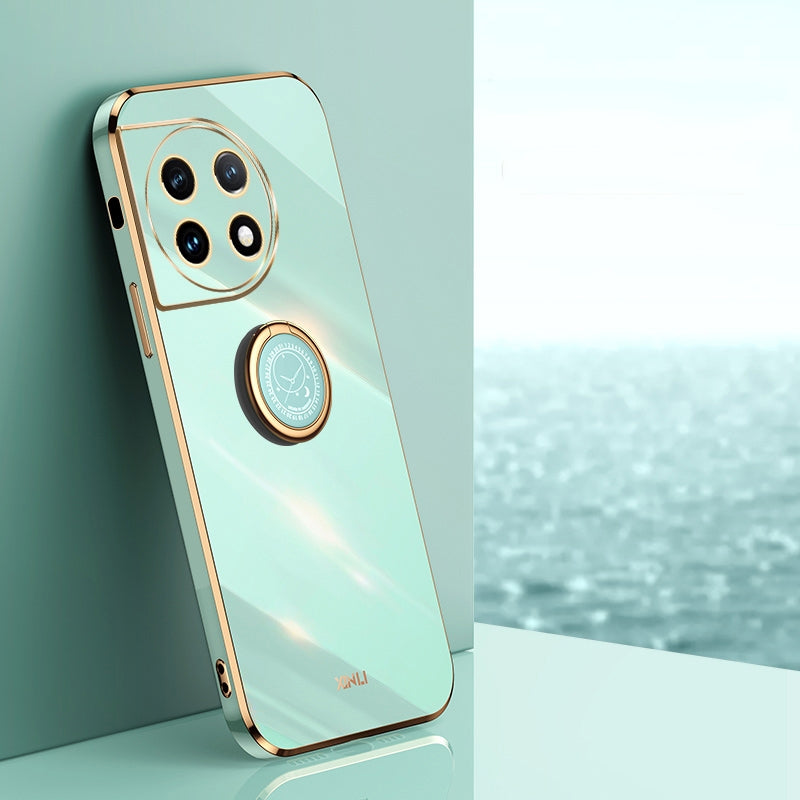 OnePlus 11 Tough TPU Phone Case with 6D Electroplate, Straight Edge Design, and Comfortable Ring Holder